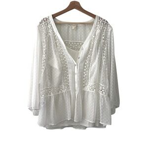 Anthropologie Meadow Rue White Lace sheer boho Top with Tank included